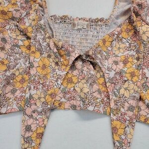 Altar'd State Roxie Pink Floral Satin Mini Crop top Boho Front tie Size Small